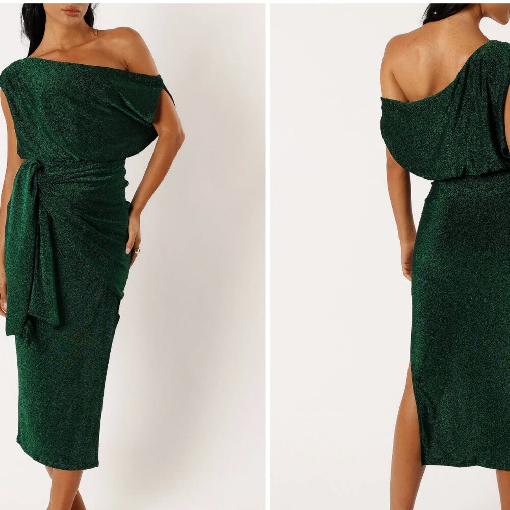 Emerald Green One Shoulder Midi Dress